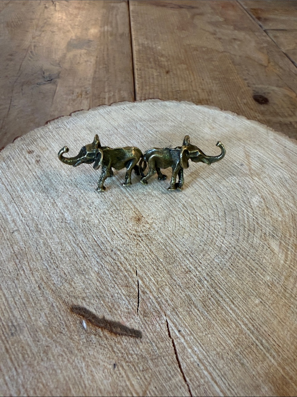 Brass Elephant Figurine Pair - Gold Home Accent